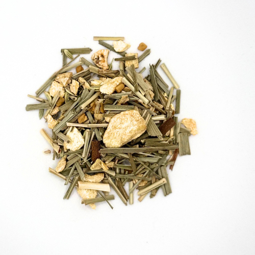 Heap of dried ginger and lemongrass on a white background