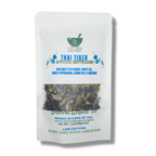 Tea package labeled 'Thai Tiger Appetite Suppresant' with tea leaves visible on a white background