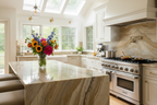 make all the flowers sunflowers and bring the stove into focus